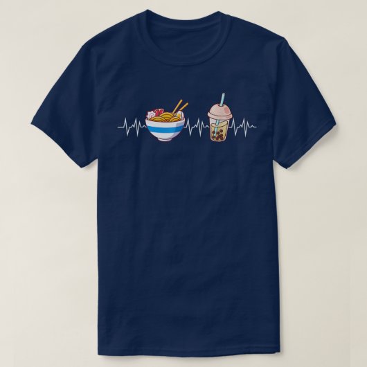 Boba en Ramen Heartbeat Kawaii Bubble Tea Noodles T-shirt (Design voorkant)