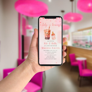 Boba & Flessen Baby is Brouwen Bubble Tea Shower Kaart