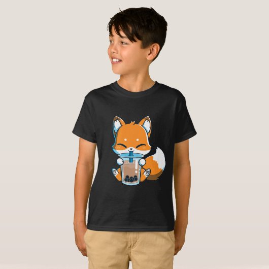 Boba Fox Drink Cute Kawaii Japanse Foxy Anime T-shirt (Voorkant volledig)