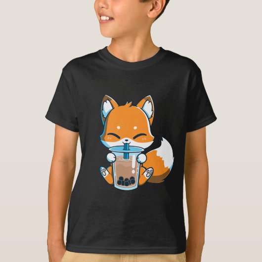 Boba Fox Drink Cute Kawaii Japanse Foxy Anime T-shirt (Voorkant)