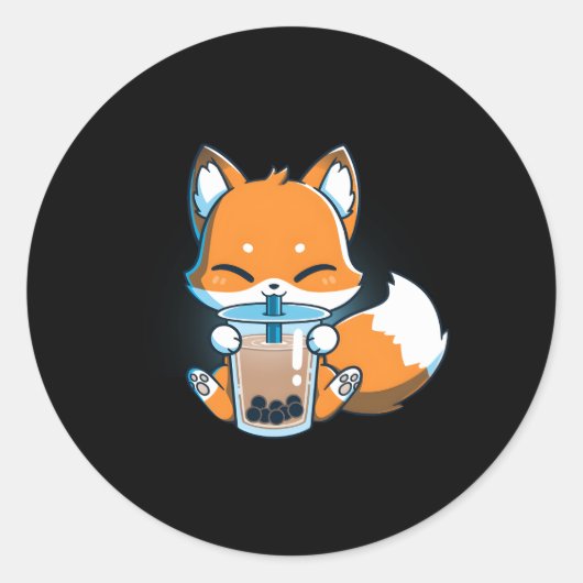 Boba Fox Drink Kawaii Japans Foxy Anime Ronde Sticker (Voorkant)