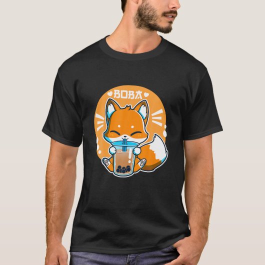 Boba Fox Drinking Kawaii Japanese Fox Bubble Milk T-shirt (Voorkant)