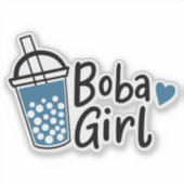 Boba Girl Bubble Tea Lover Blue Black Love Heart Sticker (Voorkant)