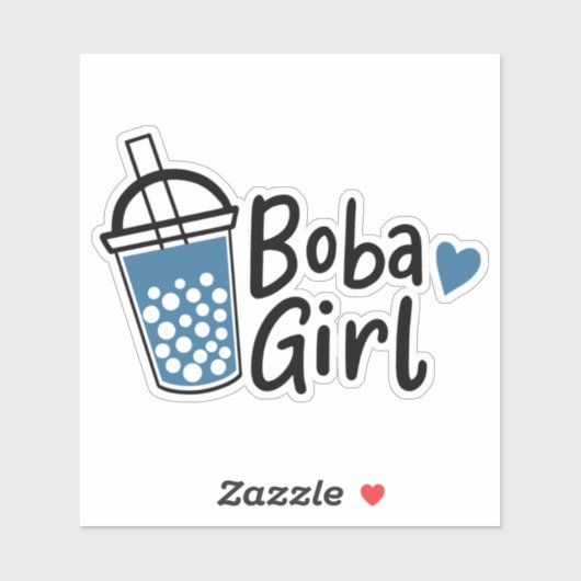 Boba Girl Bubble Tea Lover Blue Black Love Heart Sticker (Vel)