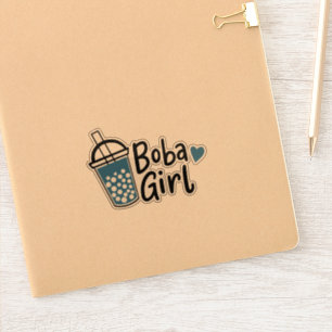 Boba Girl Bubble Tea Lover Blue Black Love Heart Sticker