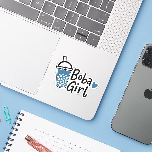 Boba Girl Cute Tea Lovers Novelty Sticker (Laptop met iPhone)