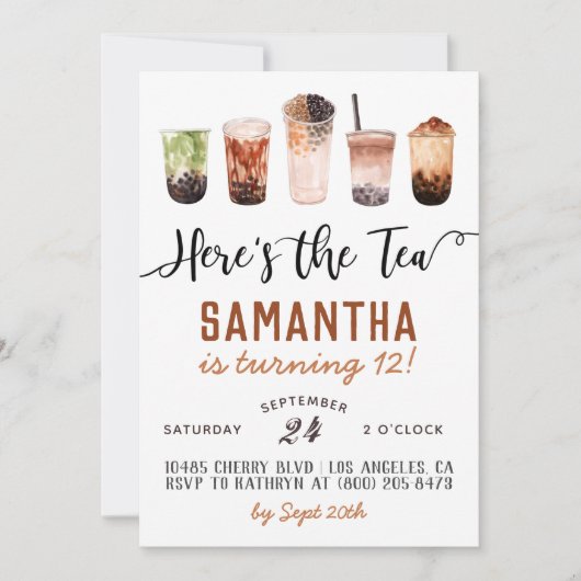 Boba Hier is de Tea Birthday Uitnodiging (Voorkant)