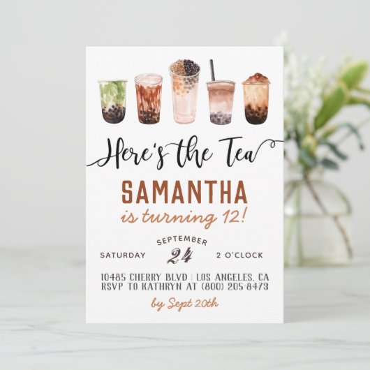 Boba Hier is de Tea Birthday Uitnodiging (Staand voorkant)