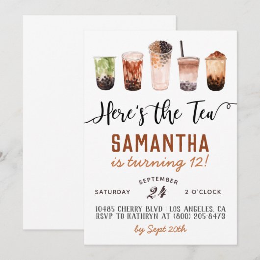 Boba Hier is de Tea Birthday Uitnodiging (Voorkant / Achterkant)