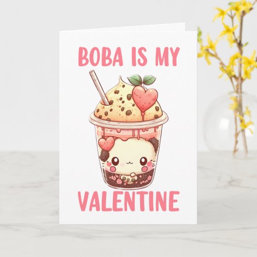Boba is mijn Valentijnsdag zoete roze bubble tea  Kaart (Gele Bloem)