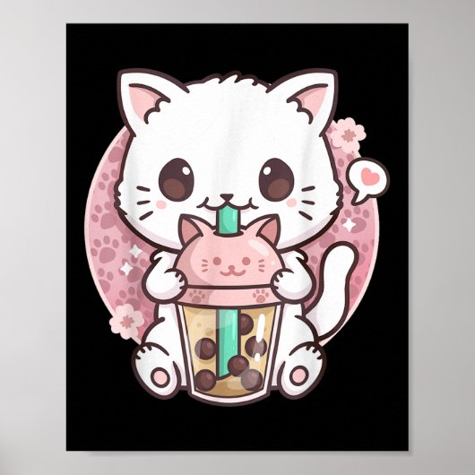 Boba Kat Boba Thee Bubble Thee Kawaii Anime Kat Ka Poster (Voorkant)
