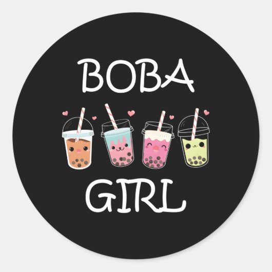 Boba Kawaii Bubble Tea NS Ronde Sticker (Voorkant)