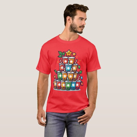 Boba Kerstboom - Funny Bubble Tea Holiday T-shirt (Voorkant volledig)