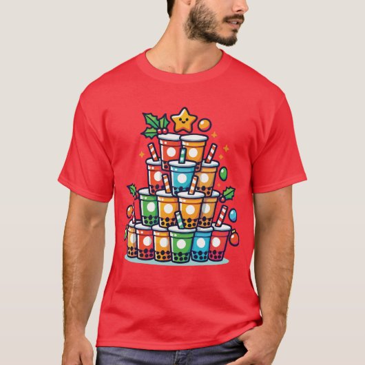 Boba Kerstboom - Funny Bubble Tea Holiday T-shirt (Voorkant)