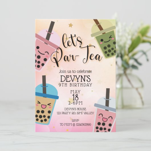 Boba, Laten we Par-Tea, Boba Party, Boba Verjaarda Kaart (Staand voorkant)