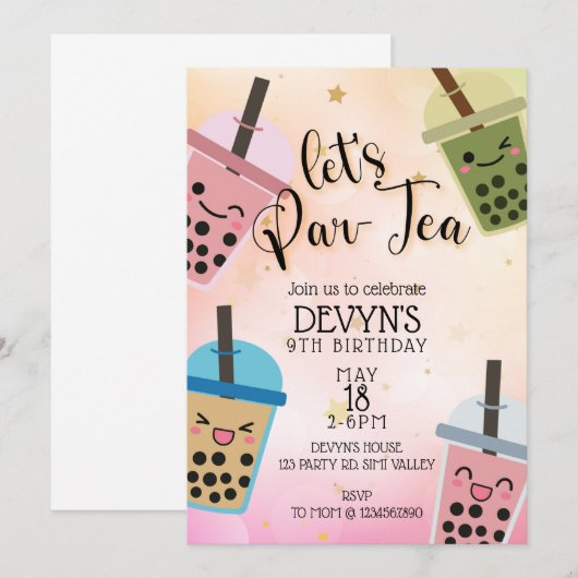Boba, Laten we Par-Tea, Boba Party, Boba Verjaarda Kaart (Voorkant / Achterkant)