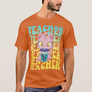 Boba leraar Kawaii kat groovy terug naar school T-shirt
