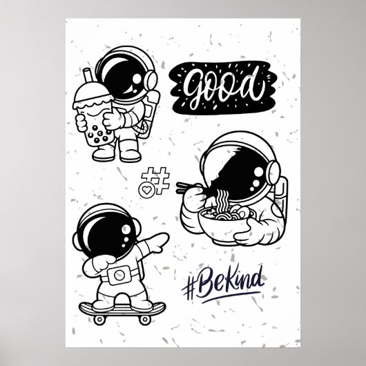 Boba Love Ramen Noodles Astronaut Wall art Poster (Voorkant)