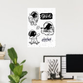 Boba Love Ramen Noodles Astronaut Wall art Poster (Thuiskantoor)