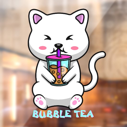 Boba Melk Thee Schattige Kat Cartoon Zakelijk Raamsticker (Vel 2)