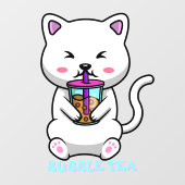 Boba Melk Thee Schattige Kat Cartoon Zakelijk Raamsticker (Vel)