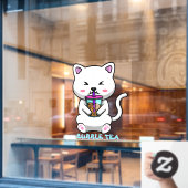 Boba Melk Thee Schattige Kat Cartoon Zakelijk Raamsticker (Cafe Raam)