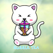 Boba Melk Thee Schattige Kat Cartoon Zakelijk Raamsticker (Vel 3)