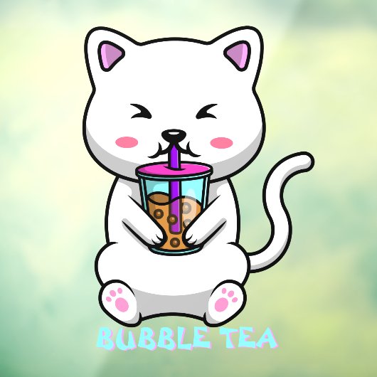 Boba Melk Thee Schattige Kat Cartoon Zakelijk Raamsticker (Vel 3)