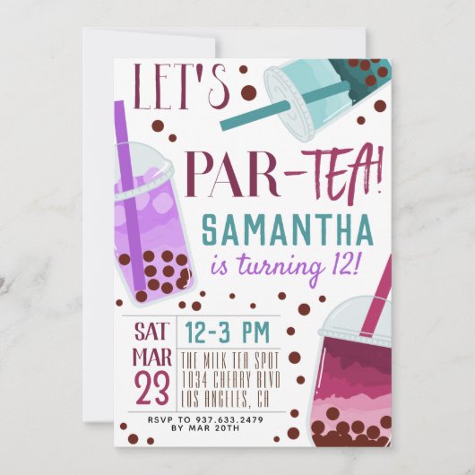 Boba Milk Par-Tea Birthday Uitnodiging (Voorkant)