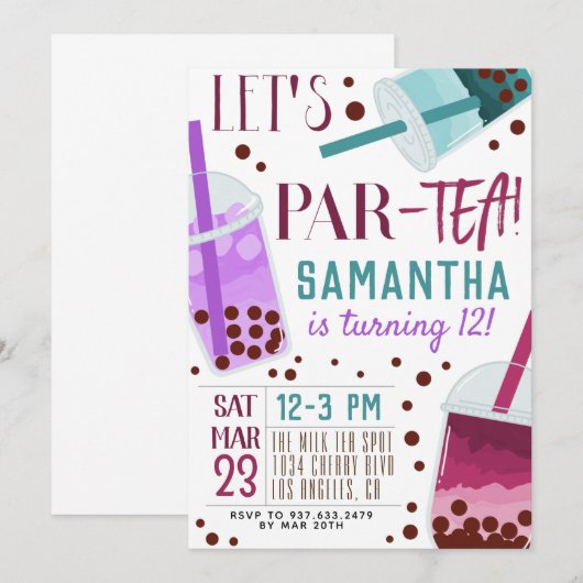 Boba Milk Par-Tea Birthday Uitnodiging (Voorkant / Achterkant)
