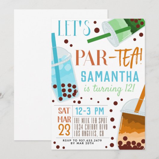 Boba Milk Par-Tea Birthday Uitnodiging (Voorkant / Achterkant)