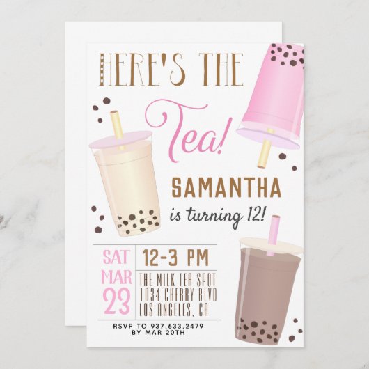 Boba Milk Tea Birthday Invitation Kaart (Voorkant / Achterkant)