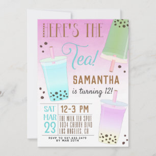 Boba Milk Tea Birthday Invitation Kaart