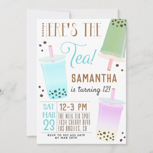 Boba Milk Tea Birthday Invitation Kaart (Voorkant)