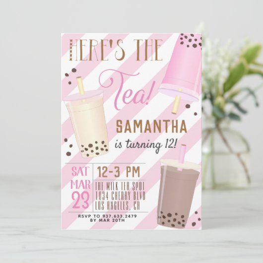 Boba Milk Tea Birthday Invitation Kaart (Staand voorkant)