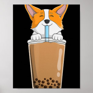 Boba Milk Tea Kawaii Corgi Puppy Japans Anime St Poster