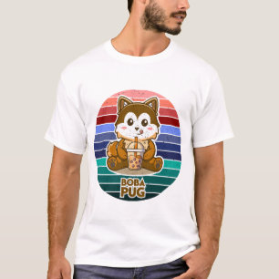 Boba Pug Bubble Tea Kawaii Retro Hond Liefhebber C T-shirt