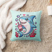 Boba Shark Kawaii Roze en Blauwe Kwekerij Decor Kussen (Deken)