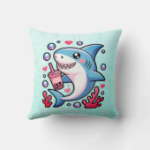 Boba Shark Kawaii Roze en Blauwe Kwekerij Decor Kussen (Achterkant)