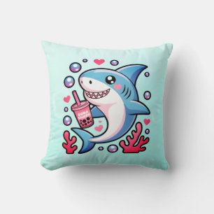 Boba Shark Kawaii Roze en Blauwe Kwekerij Decor Kussen