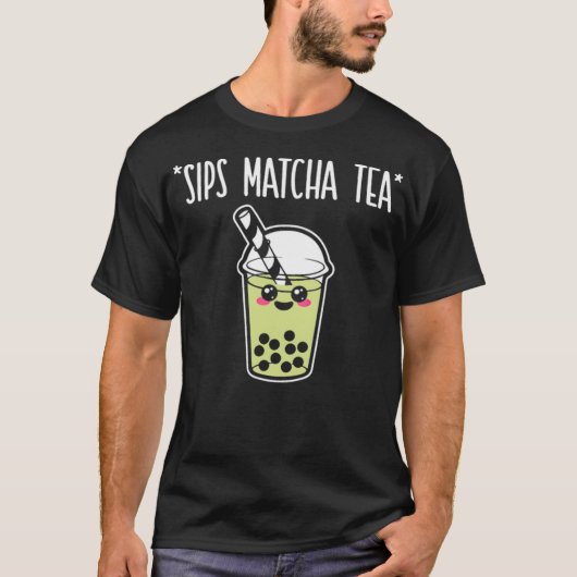 Boba Sips Matcha Cute Kawaii Bubble Milk cartoon T-shirt (Voorkant)