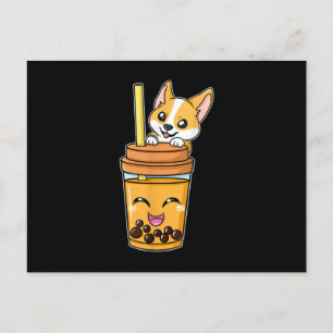 Boba Tapioca Pearls Bubble Milk Tea Drink Corgi Aankondigingskaart