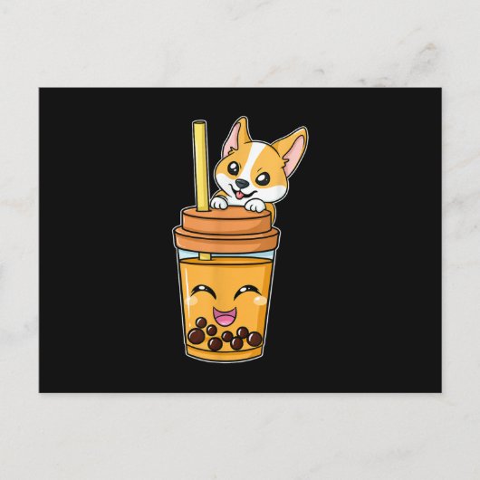 Boba Tapioca Pearls Bubble Milk Tea Drink Corgi Aankondigingskaart (Voorkant)
