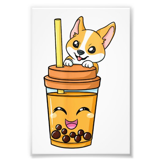 Boba Tapioca Pearls Bubble Milk Tea Drink Corgi do Foto Afdruk (Voorkant)