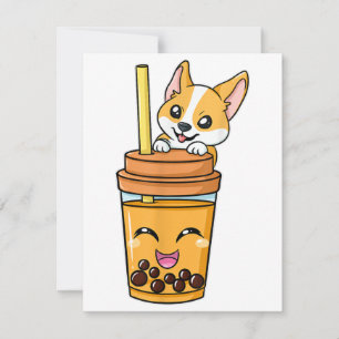 Boba Tapioca Pearls Bubble Milk Tea Drink Corgi do Kaart