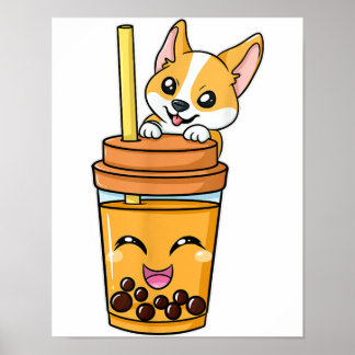 Boba Tapioca Pearls Bubble Milk Tea Drink Corgi do Poster