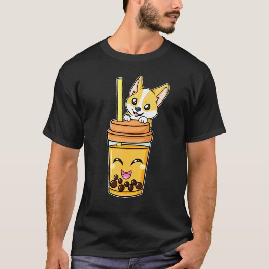 Boba Tapioca Pearls Bubble Milk Tea Drink Corgi do T-shirt (Voorkant)