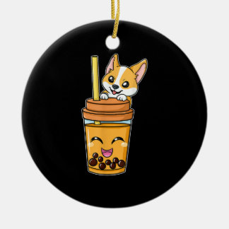 Boba Tapioca Pearls Bubble Milk Tea Drink Corgi Keramisch Ornament