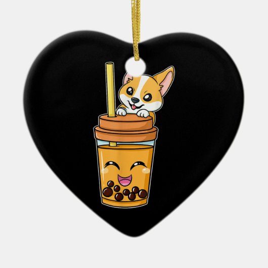 Boba Tapioca Pearls Bubble Milk Tea Drink Corgi Keramisch Ornament (Voorkant)