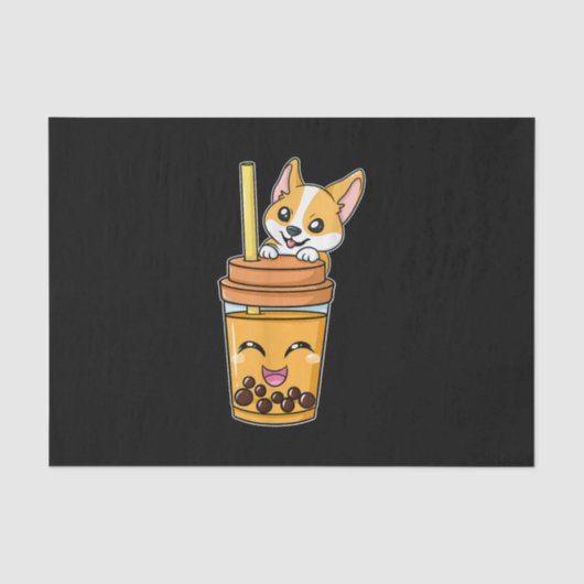 Boba Tapioca Pearls Bubble Milk Tea Drink Corgi Tissuepapier (Voorkant)